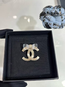 Chanel transparent acrylic bow gold double C brooch-3751